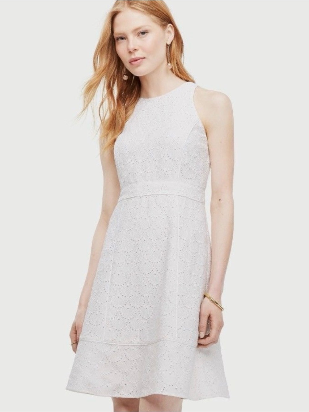 Ann Taylor NWT $159 White Eyelet Dress Sleeveless For & Flare Sz 14